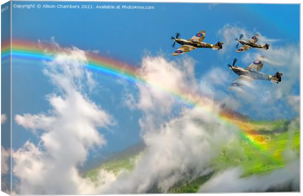 Somewhere Over The Rainbow Spitfires Canvas Print by Alison Chambers