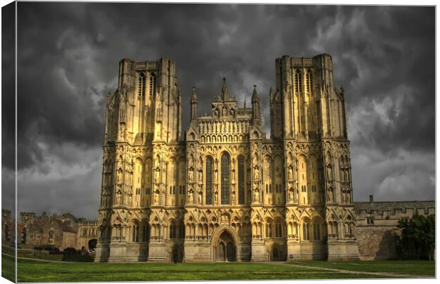 Wells Cathedral Dramatic Sky Canvas Print by Alison Chambers