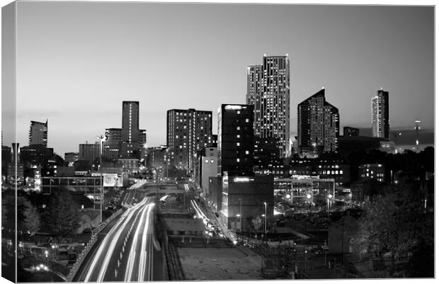 Leeds City Skyline In Black And White  Canvas Print by Alison Chambers