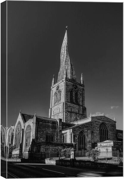 Chesterfield Parish Church in Black and White Canvas Print by Alison Chambers