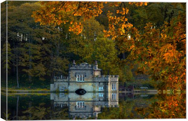 Newmillerdam Boathouse In Autumn Canvas Print by Alison Chambers