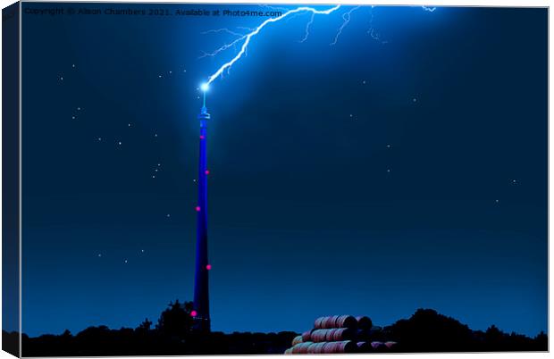 Emley Moor Mast Lightning Strike Canvas Print by Alison Chambers