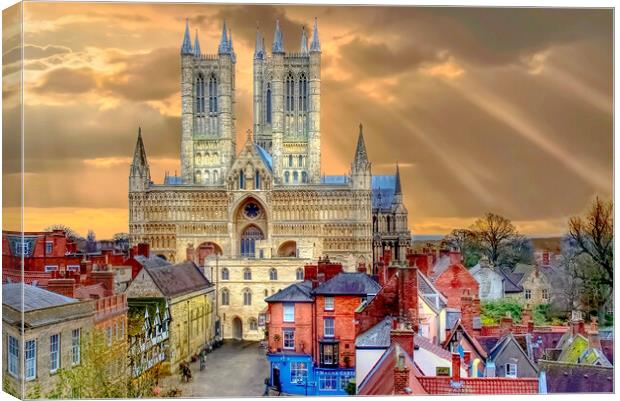 Lincoln Cathedral Sun Rays Canvas Print by Alison Chambers