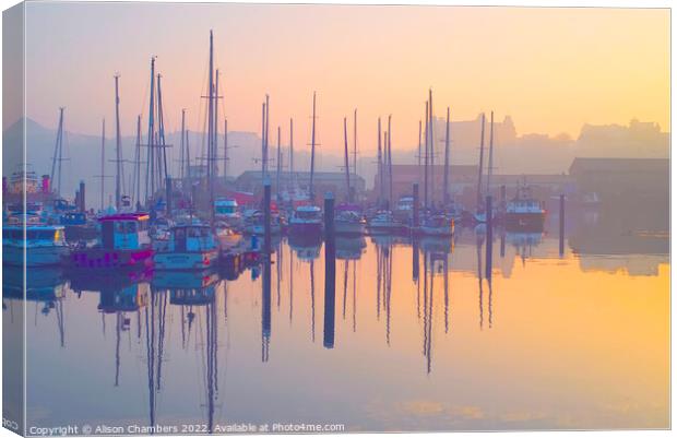 Scarborough Harbour Sunset, North Yorkshire Coast  Canvas Print by Alison Chambers
