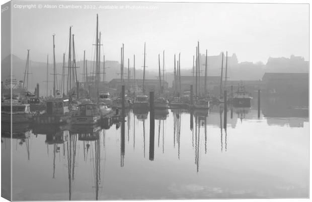 Scarborough Harbour Sunset Monochrome , North York Canvas Print by Alison Chambers