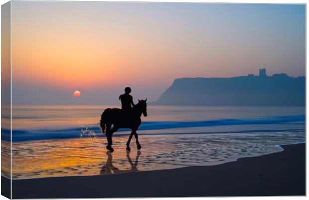 Rider At Dawn, Scarborough  Canvas Print by Alison Chambers