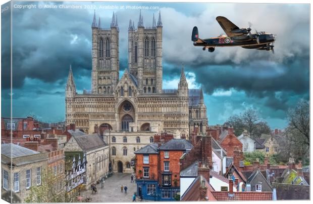 Lincoln Cathedral Lancaster Bomber  Canvas Print by Alison Chambers