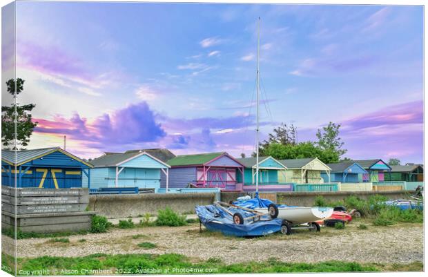 Whitstable Beach Huts Canvas Print by Alison Chambers
