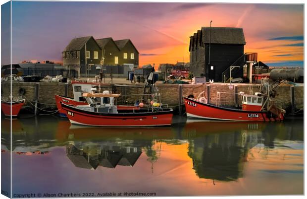 Whitstable Harbour Sunset Glow Canvas Print by Alison Chambers