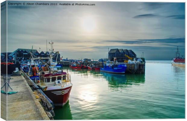 End Of The Day At Whitstable Harbour  Canvas Print by Alison Chambers