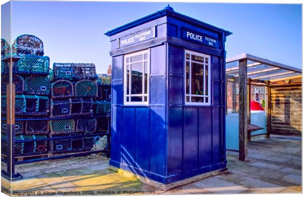 Scarborough Police Telephone Box, Landscape Canvas Print by Alison Chambers
