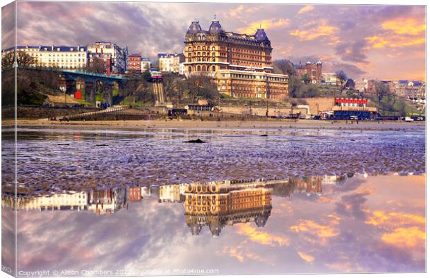 Scarborough Grand Hotel Reflection  Canvas Print by Alison Chambers