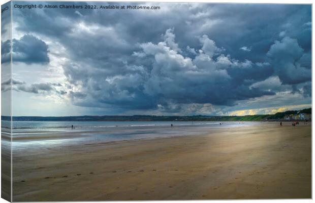 Filey Beach Moody Sky Canvas Print by Alison Chambers