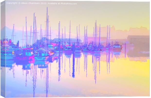 Scarborough Harbour Watercolour Version Canvas Print by Alison Chambers