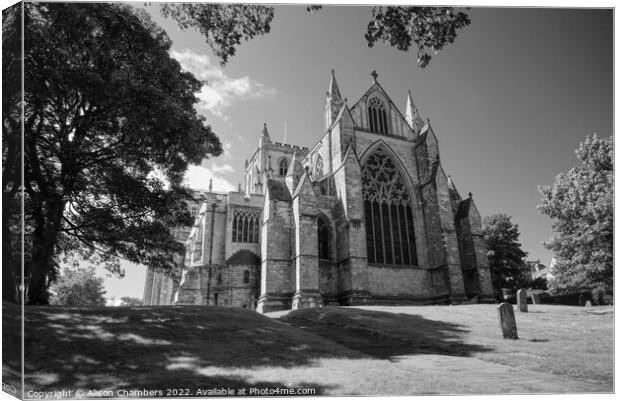 Ripon Cathedral Posterior View Monochrome  Canvas Print by Alison Chambers