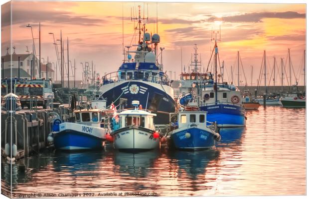 Scarborough Harbour Boats Canvas Print by Alison Chambers