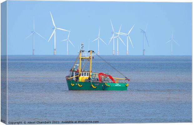 Skegness Boat and Wind Farm Canvas Print by Alison Chambers