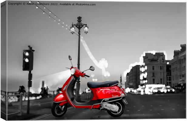 Vintage Scooter Brighton Canvas Print by Alison Chambers