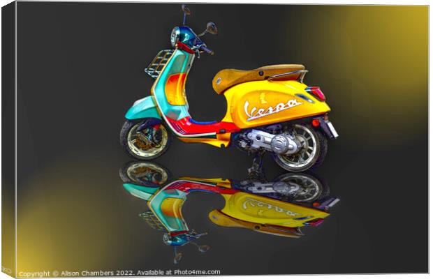 Vespa Scooter Reflection Canvas Print by Alison Chambers