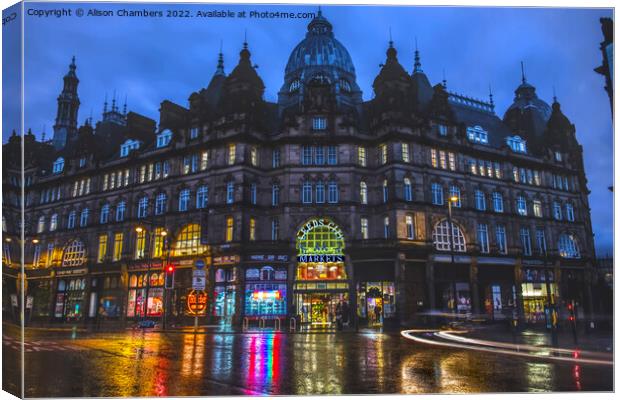 Leeds City Markets at Night Canvas Print by Alison Chambers