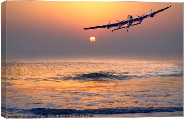 Lancaster Bomber Sunset Canvas Print by Alison Chambers