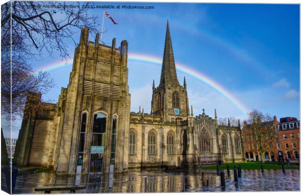 Sheffield Cathedral Rainbow Canvas Print by Alison Chambers