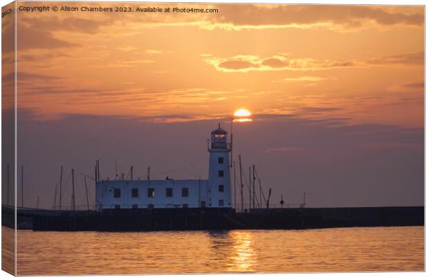 Scarborough Lighthouse Sunrise Canvas Print by Alison Chambers