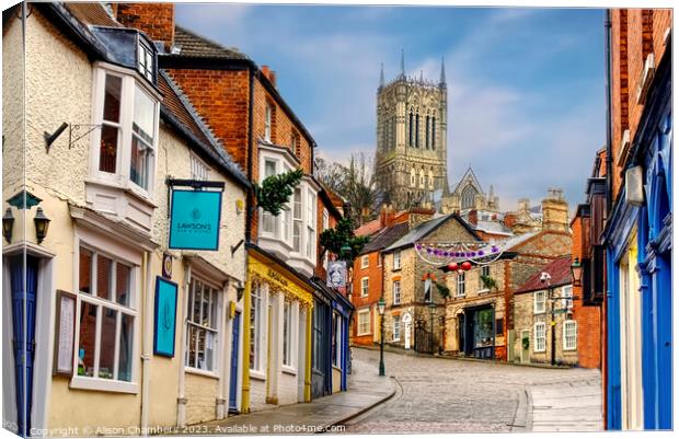 Lincoln Cathedral Steep Hill Canvas Print by Alison Chambers
