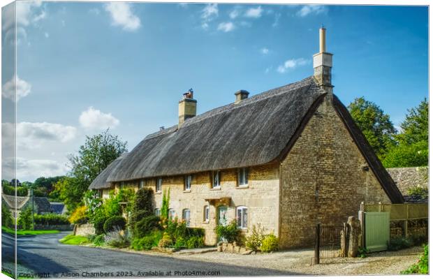 English Thatched Cottage Canvas Print by Alison Chambers