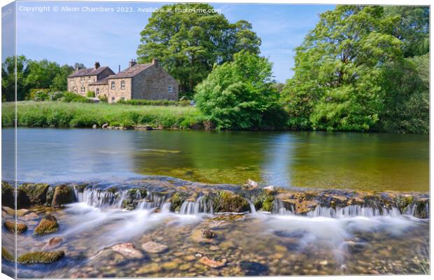 River Wharfe Cottages Linton Canvas Print by Alison Chambers