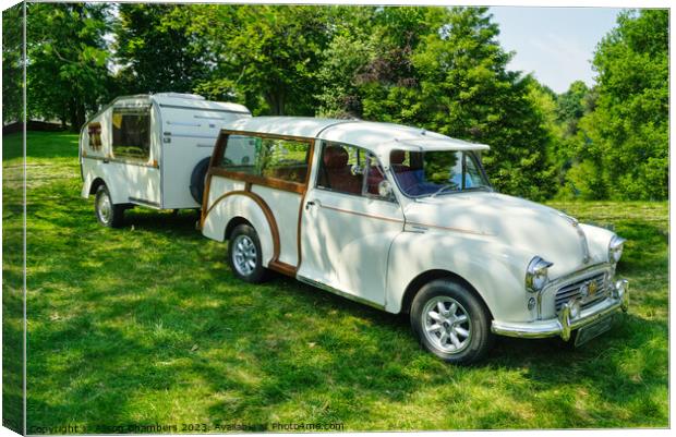 Morris Minor Traveller and Caravan Canvas Print by Alison Chambers