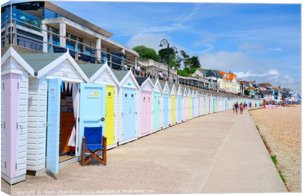 Lyme Regis Beach Huts Canvas Print by Alison Chambers