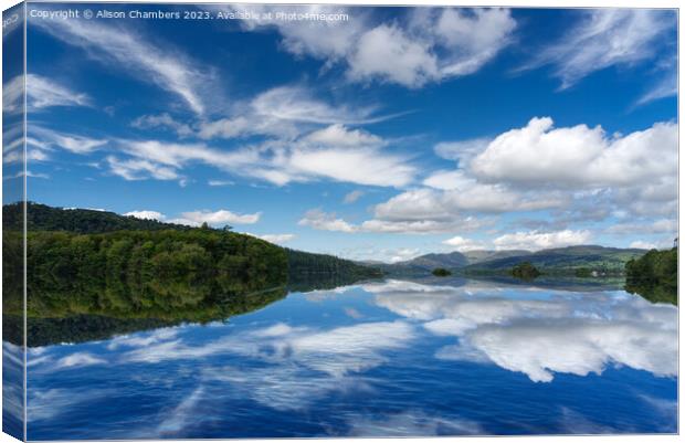 Lake Windermere Summer Clouds Reflection Canvas Print by Alison Chambers
