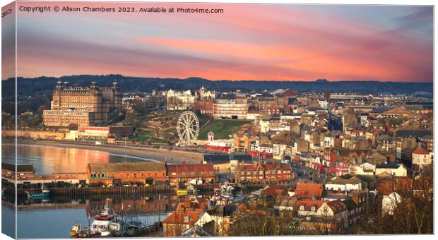 Scarborough At Dawn Panorama  Canvas Print by Alison Chambers