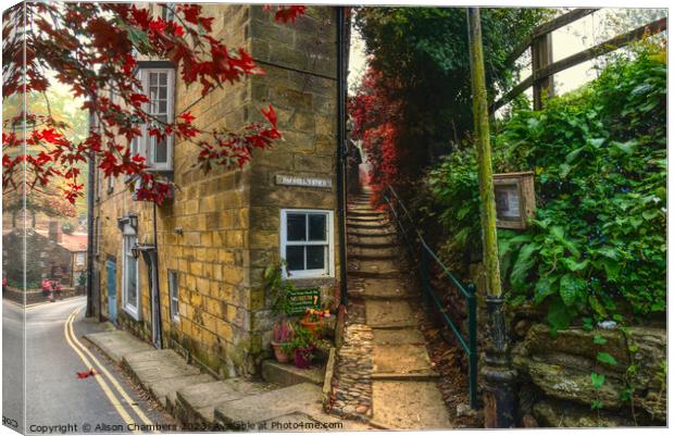 Jim Bells Stile Robin Hoods Bay Canvas Print by Alison Chambers