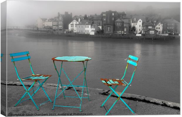 Whitby Harbour Where The Fishermen sit Canvas Print by Alison Chambers