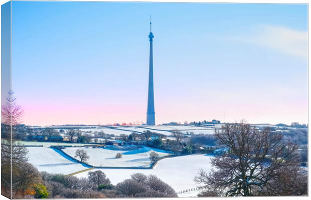 Emley Moor Mast Winter Canvas Print by Alison Chambers