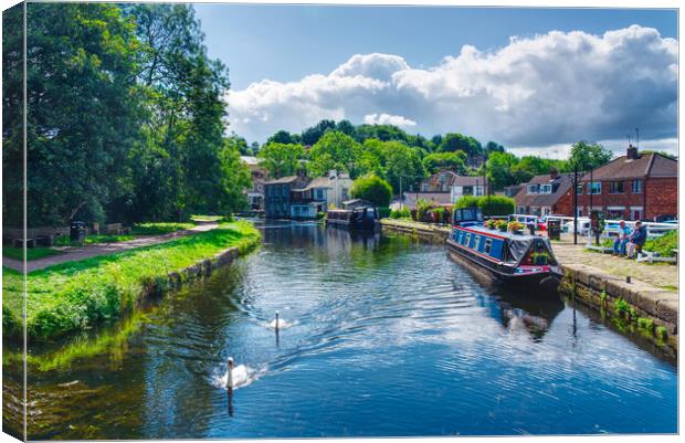 Rodley Barge Swans Canvas Print by Alison Chambers