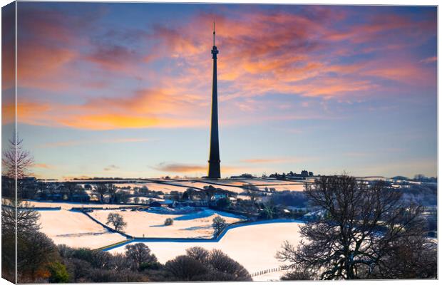 Emley Moor Mast Sunrise Canvas Print by Alison Chambers