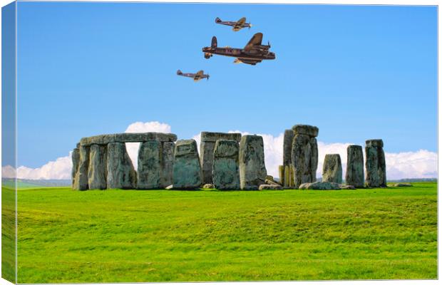 Stonehenge Spitfires and Lancaster Bomber Flypast Canvas Print by Alison Chambers