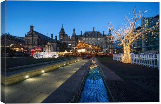 Sheffield Peace Gardens at Christmas  Canvas Print by Alison Chambers