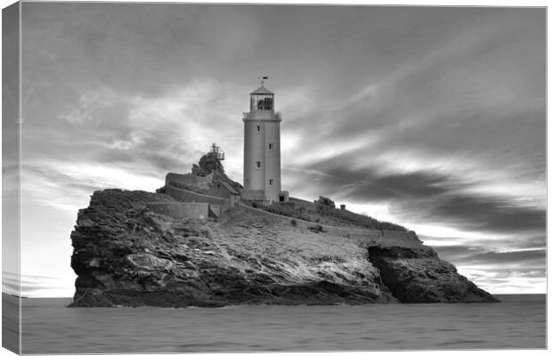 Godrevy Lighthouse Cornwall BW Canvas Print by Alison Chambers