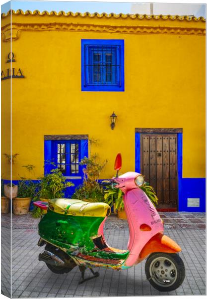Vespa Scooter in Marbella Old Town Canvas Print by Alison Chambers