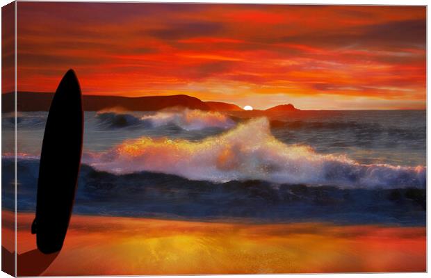 Fistral Beach Sunset Surf Canvas Print by Alison Chambers