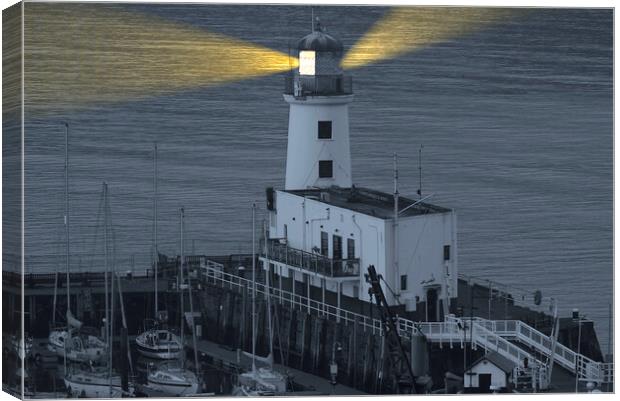 Scarborough Lighthouse Beams Canvas Print by Alison Chambers
