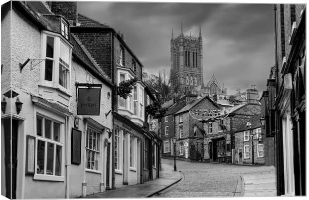 Lincoln Cathedral and Cobbled Streets Canvas Print by Alison Chambers