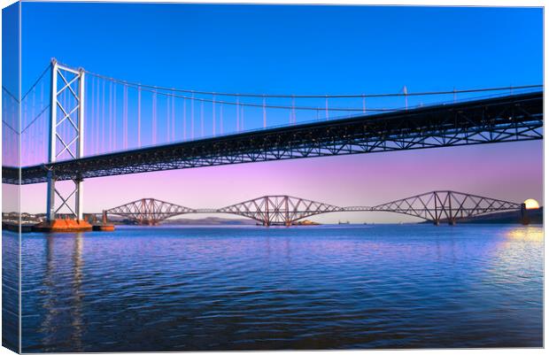 Forth Road and Rail Bridges Canvas Print by Alison Chambers