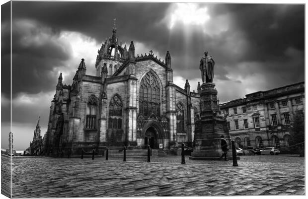 St Giles Cathedral Edinburgh BW Canvas Print by Alison Chambers