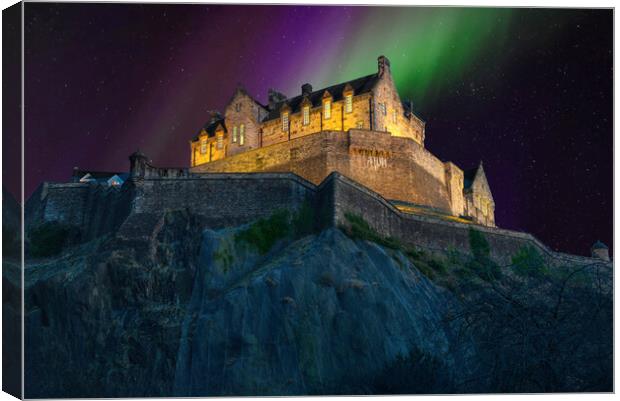 Edinburgh Castle Aurora Borealis  Canvas Print by Alison Chambers