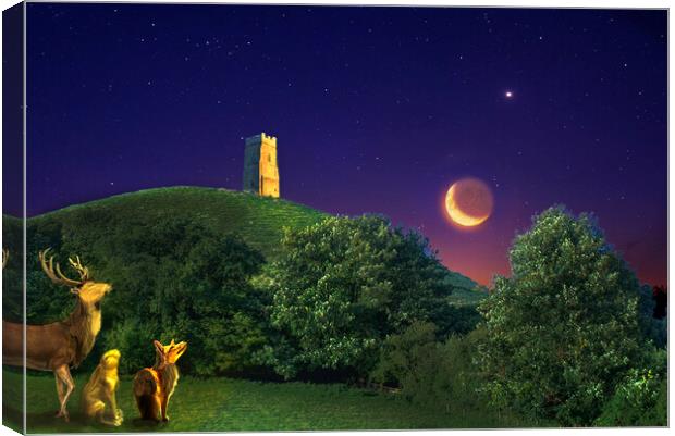 Glastonbury Tor Moonstruck  Canvas Print by Alison Chambers